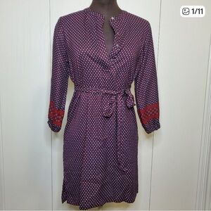 LOFT Lightweight Belted Dress - Button Detail and Contrast Cuff - Large